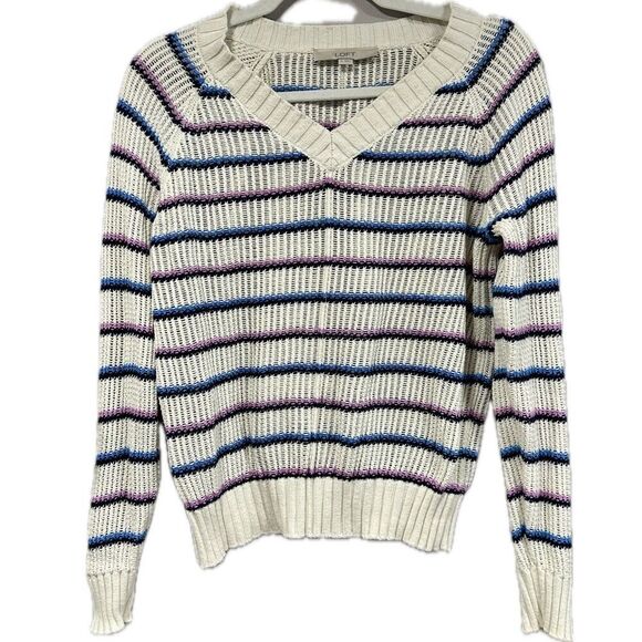 Loft Bundle: Striped V-Neck Sweater & Soft Grey Textured Vest - Small - Picture 3 of 10